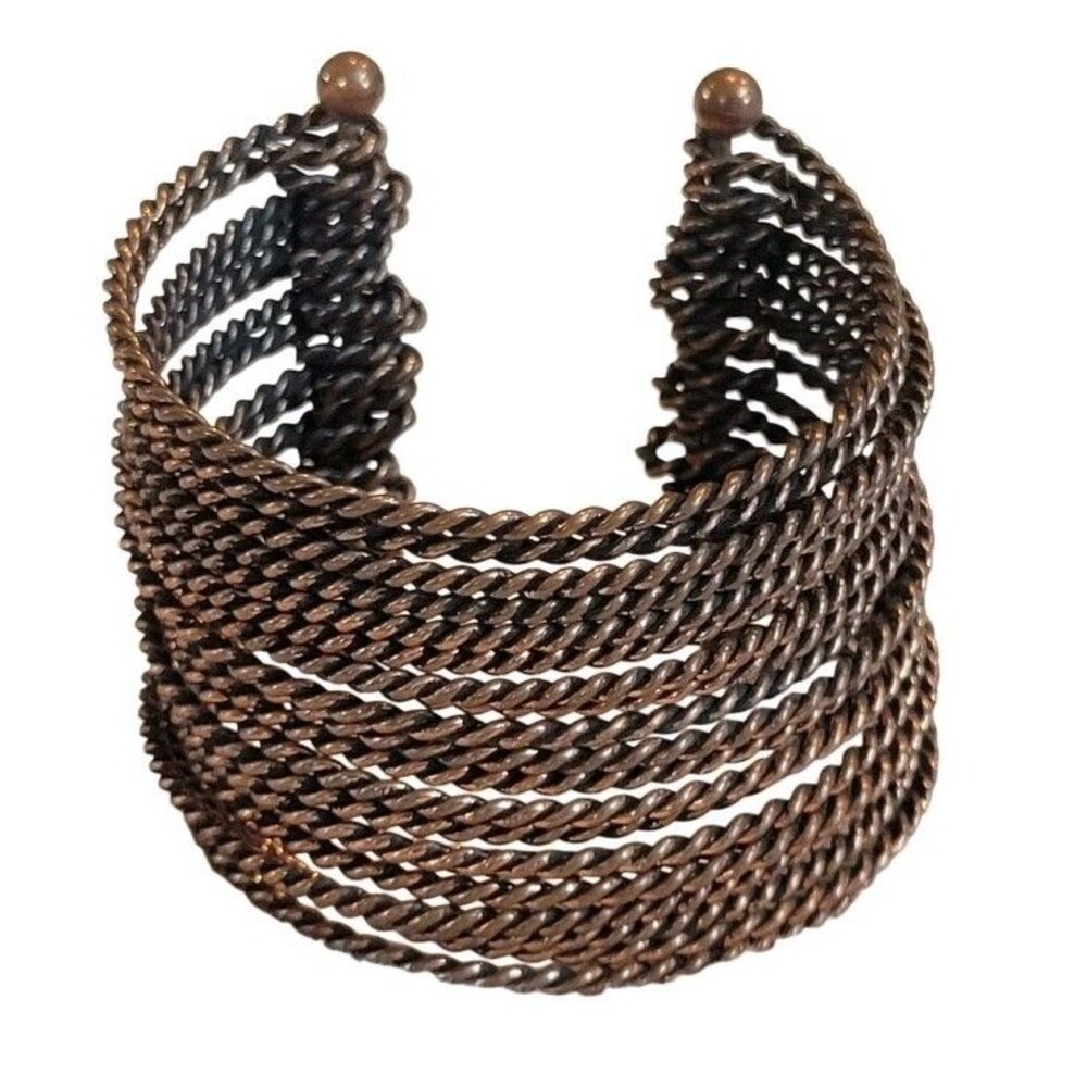 Antiqued Finish Copper Twisted Design Multi Layer Cuff Bracelet 2" Wide